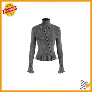 Cropped Zipper Cardigan Split Sleeve Stand Collar Chic Y2K Trendy Sweater